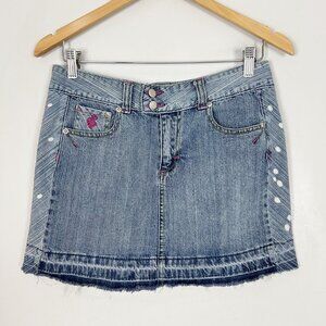 Y2K Vintage Rocawear Denim Mini Skirt Juniors Size 5 Logo Bling Grunge